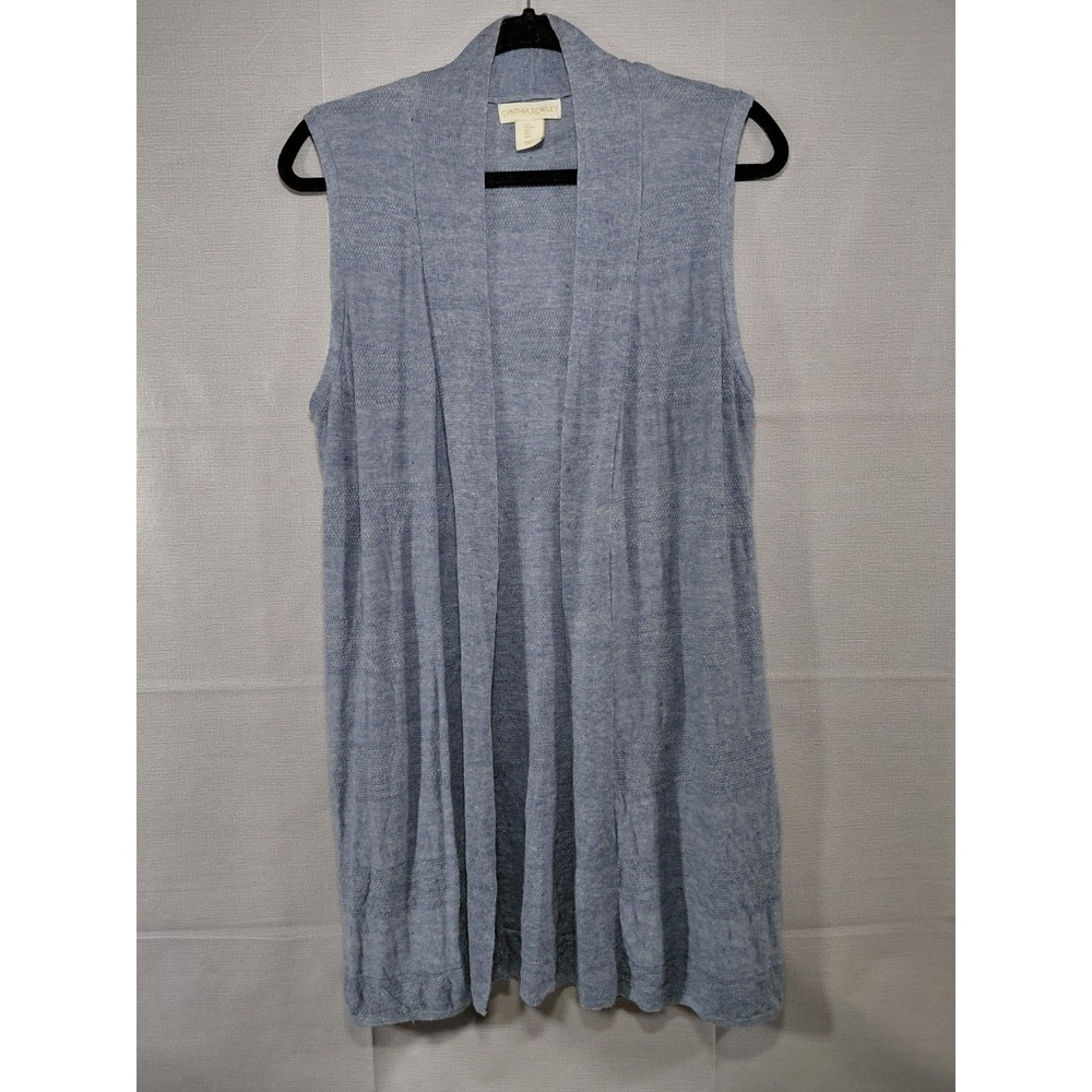 Cynthia Rowley 100% Linen Open Front Long Sleeveless Knit Cardigan Women's LG